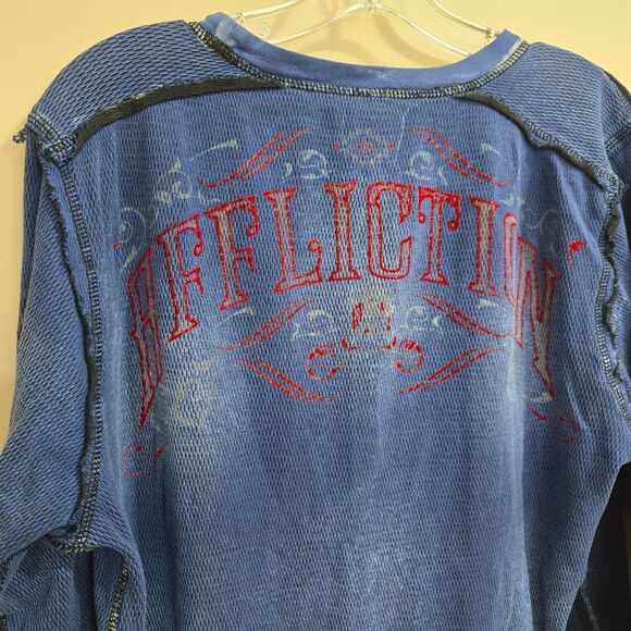 Affliction Vtg Y2K Mens XL Reversible L/S Thermal Waffle t Shirt Grunge skull - Picture 13 of 14